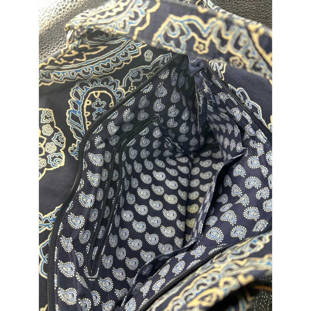 Vera Bradley Blue Bayou Paisley Quilted Cotton Shoulder Bag Tote Navy Blue